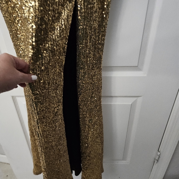 Ieena for Mac Duggal 67717i Scoop Back Sequin Dress Antique gold 8 NWT - Picture 7 of 13